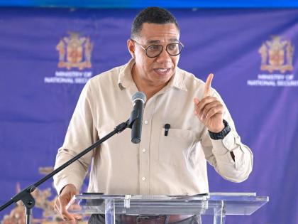 Prime Minister, Dr Andrew Holness, addressing the opening ceremony for the newly reconstructed Little London Police Station in Westmoreland on Friday, November 28, 2025. 