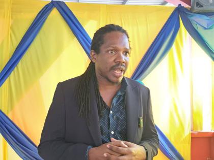 St Catherine North West MP Damion Crawford speaking at the launch of his Solidarity Students Exchange Programme at the Bitters Restaurant in Linstead last Thursday.