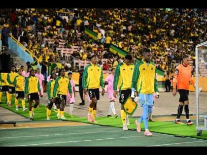 Jamaica’s Reggae Boyz walk out at the National Stadium in Kingston for a Concacaf World Cup Qualifier against Bermuda on October 14, 2025. 
