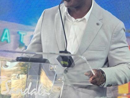Shane Munroe, CEO, MBJ Airports Limited, addressing travel advisers and other tourism stakeholders at the Sandals ‘Back to Jamaica’ Town Hall at Sandals Dunn’s River in St Ann on Friday.