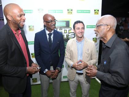 
From left: Stephen ‘Bomber’ Jones, president, Jamaica Boxing Board; Dr Howard Harvey, board member, Kingston YMCA;  Felipe Sanchez, national coach; and Leroy Brown, general secretary, Jamaica Boxing Board, engage in conversation at a media briefing on