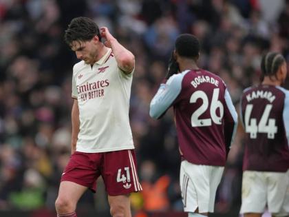 
Arsenal’s Declan Rice (left) reacts after the English Premier League football match against Aston Villa in Birmingham, England, yesterday.