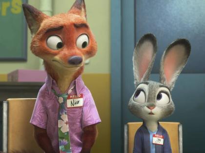 Nick Wilde (left), voiced by Jason Bateman, and Judy Hopps, voiced by Ginnifer Goodwin, in a scene from ‘Zootopia 2’.