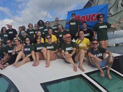 Travel agents, influencers and journalists share lens time aboard a Jamwest catamaran in Negril. Seated at right is Alltours’ contracting manager, Marius Michaelis, while Paula Powell of the Jamaica Tourist Board, Europe, is standing at centre, back.