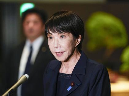 Japan’s Prime Minister Sanae Takaichi speaks to reporters at the prime minister’s office in Tokyo. (AP)