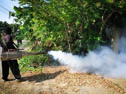 Fogging being conducted to destroy a mosquito-breeding site.