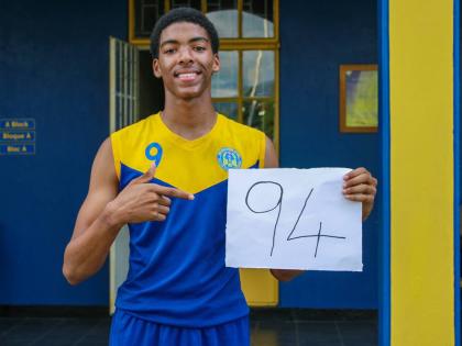 Ardeenne High School’s Mowan Bonnick displays his point total against Bridgeport High School during this year’s ISSA Basketball Competition. 