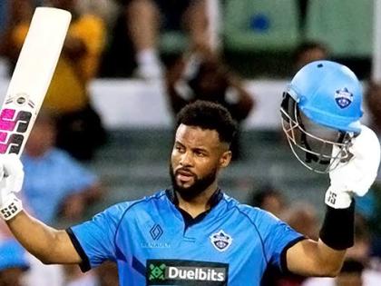  Shai Hope celebrates his match-winning, unbeaten century for the Pretoria Capitals.