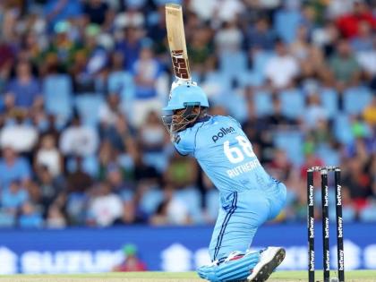 Sherfane Rutherford in action for the Pretoria Capitals in the Betway South Africa T20.