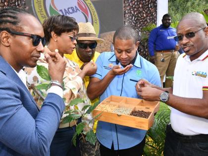Minister of Agriculture, Fisheries and Mining, Floyd Green (second right), along with (from left) State Minister in the Ministry of Foreign Affairs and Foreign Trade, Alando Terrelonge; Speaker of the House of Representatives and Member of Parliament for S