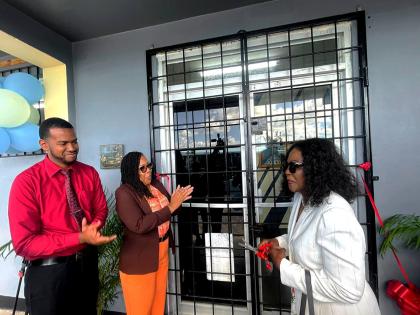 From left: Giovanni Nembhard, visual arts teacher; Vice-Principal Dianne Gordon-Denton and Dr Laverne DaCosta officially open the newly upgraded and modernised visual arts facility on Wednesday, January 8.

