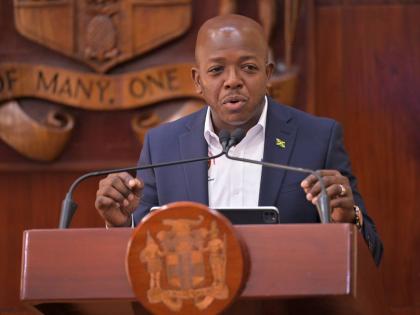 Minister of Labour and Social Security,  Pearnel Charles Jr., addressing a post-Cabinet press briefing held at Jamaica House in St Andrew on January 14.