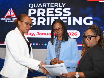 Director General, Statistical Institute of Jamaica (STATIN), Leesha Delatie-Budair (left); Deputy Director General (Acting) and Director, Surveys Division, STATIN, Dr Natalee Simpson (centre), and Director (Acting) Administrative Statistics, STATIN, Siomar