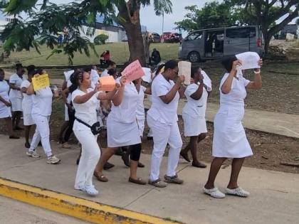 Protesting nurses at the Cornwall Regional Hospital in Montego Bay, St James. 