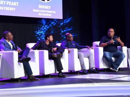 The inaugural Island Music Conference hosted in Kingston by musician Orville ‘Shaggy’ Burrell wrapped up on Sunday, February 23, after four days of discussion. Seen here, conference panellist and Mayberry Investments Limited CEO Gary Peart speaks durin