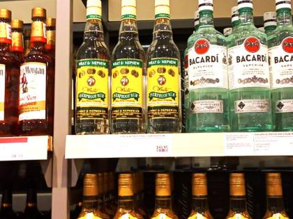 Jamaican and other alcohol brands on the shelf in a Canadian store in December 2025.