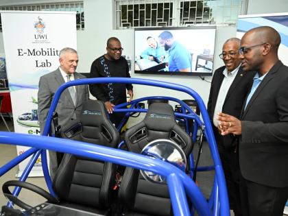Damian Obligio (left), chairman of the JPS Foundation; Professor Denzil Williams, principal and pro vice chancellor of The University of the West Indies (UWI), Mona, with Ambassador Professor Dale Wbber, special envoy for climate change, environment, ocean
