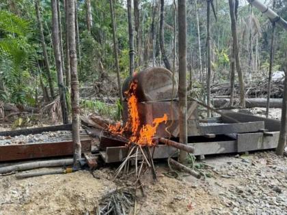 This image provided by Interpol shows an illegal gold mining site on December 18, 2025, in the Upper Takutu-Upper Esequibo region of Guyana. 