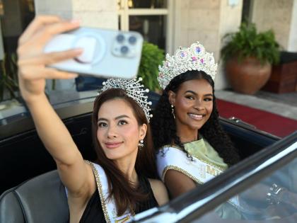 Capturing the moment in Jamaica, Greenwood (right) snaps a selfie with Miss Global 2025 Nguyen Dinh Nhu Van at S Hotel Kingston on Friday. For Greenwood, sisterhood is one of the most cherished experiences she has gained since stepping into the world of pa