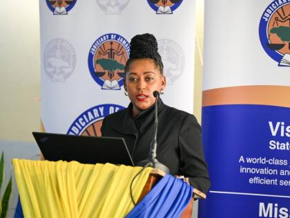 Senior Judge of the Corporate Area Traffic Court, Her Honour Mitsy Beaumont-Daley, speaking during a recent traffic symposium at the St Mary Parish Court.