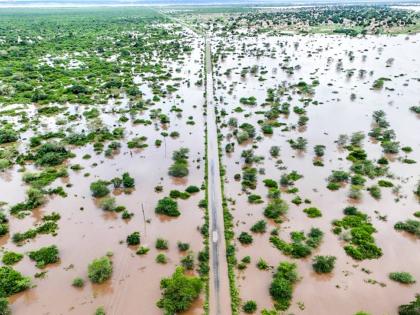 Flood waters cover the Chibuto-Chaimite road in Gaza province, Mozambique on January 17, 2026. 