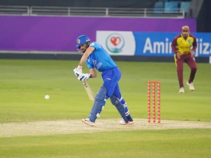 Afganistan’s Ibrahim Zadran presents a full face on his way to a half-century in an ICC T20 World Cup warm-up game against the West Indies at the BCCI Centre of Excellence in Bengaluru, India yesterday.