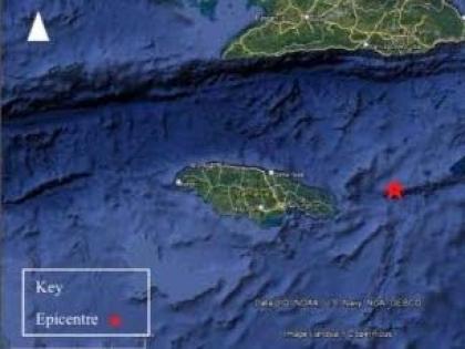 A graphic shared by the Earthquake Unit at The University of the West Indies, Mona, shows the epicentre of the magnitude 5.6 earthquake located about 80 kilometres east of Manchionel, Portland, on February 10, 2026. 