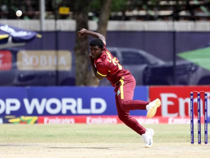 Vitel Lawes of West Indies bowls during the ICC U19 Men’s Cricket World Cup cricket match against South Africa at HP Oval on January 22 in Windhoek, Namibia. 