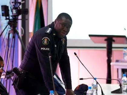 Deputy Superintendent of Police Roderick Reid, the acting operations officer for St James, addressing the monthly meeting of the St James Municipal Corporation on Thursday.