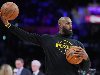 Los Angeles Lakers forward LeBron James warms up before the team’s NBA basketball game against the Golden State Warriors Saturday, February 7, 2026, in Los Angeles. 