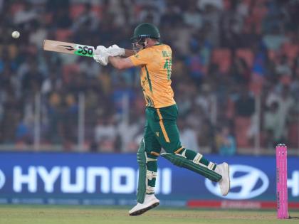 
South Africa’s David Miller plays a pull-shot during the T20 World Cup cricket match against New Zealand in Ahmedabad, India, yesterday.
