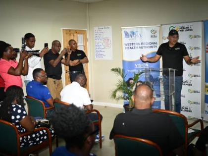 Health and Wellness Minister, Dr Christopher Tufton, addressing a media briefing held at the Western Regional Health Authority (WRHA) Technical Office at the Freeport Business Centre in St James on February 7.