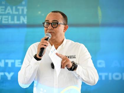 Minister of Health and Wellness, Dr Christopher Tufton, addresses residents of Belfield, St Mary, during the official opening of the newly renovated Belfield Community Health Centre on February 19.