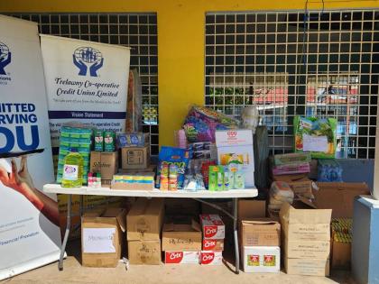 Goods donated to the Granville Girls’ Home in Trelawny by the Trelawny Co-operative Credit Union. The handover was made by General Manager Robert Howell.