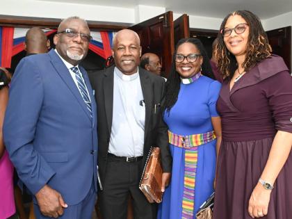 From left: Bishop Conrad Pitkin, custos rotulorum for St James; Reverend Davewin Thomas, president of the Jamaica Baptist Union; guest preacher, The Reverend Judith Johnson-Grant and The Reverend Merlyn Hyde Riley, General Secretary of the Jamaica Baptist 