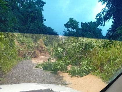 A section of Long Road in St Mary Southeast which was blocked yesterday as a result of a landslide. 