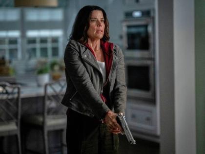 This image released by Paramount Pictures shows Neve Campbell in a scene from ‘Scream 7’.