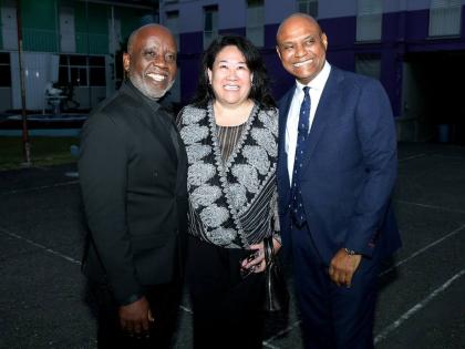 Norman Manley Law School Principal Dr Chistopher Malcolm (right) with lead sponsors, Simone Chanpong (centre), director of Tastee Limited, and attorney Christopher Townsend of TWP, at the pilot of NMLS Dining and Mentorship Programme.