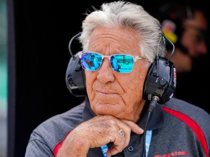 
The 1969 Indy 500 champion Mario Andretti watches from his grandson Marco Andretti’s pit area during practice for the Indianapolis 500 auto race at Indianapolis Motor Speedway in Indianapolis on May 19, 2023.