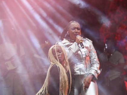 Yeza (right) brought Patra on stage during her performance at the Lost in Time music festival. 