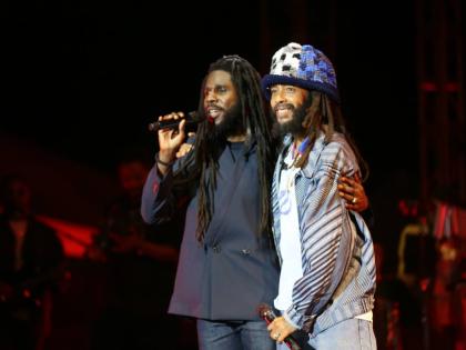 Protoje (right) joins Chronixx on the LIT Stage as Chronixx closes the Lost in Time music festival on Sunday.  