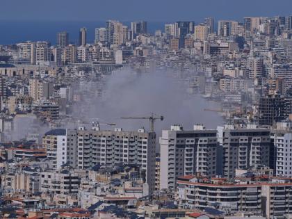 Smoke rises from Israeli airstrikes on Dahiyeh, a southern suburb of Beirut, Lebanon, Monday, March 2, 2026. 