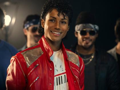 This image released by Lionsgate shows Jaafar Jackson as Michael Jackson in a scene from ‘Michael’.
