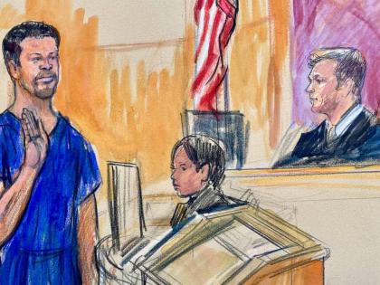 This courtroom sketch depicts Cole Tomas Allen, left, the California man arrested in the shooting incident at the correspondents dinner in Washington, seen appearing before Magistrate Judge Matthew J. Sharbaugh, in federal court, Monday, April 27, 2026 in 