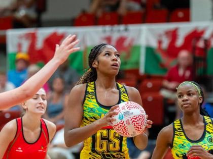 Azara Wilmot prepares to shoot during a netball game for Jamaica’s U21 team.