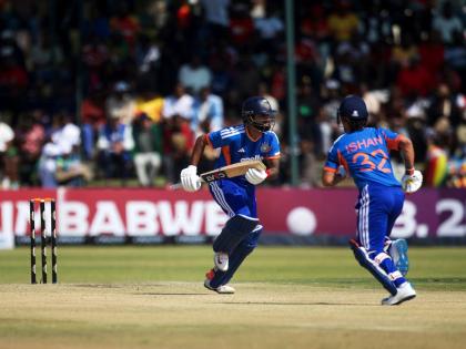 AP 
India’s captain Shreyas Iyer (left) with his batting partner Ishan Kishan run between the wickets during the second T20 cricket match against Zimbabwe in Harare, Zimbabwe, yesterday.