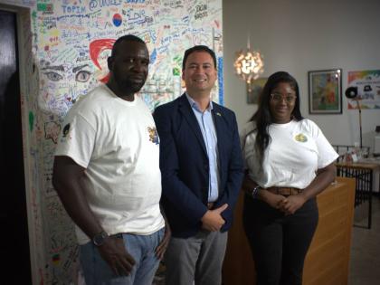  Dwayne ‘Stewie’ Stewart, co-founder and festival director of Films That Move; Paul Stilley, Deputy Public Affairs at the United States; and Alicia Walker, programme director of Films That Move, share a moment during the latest edition of the film scre