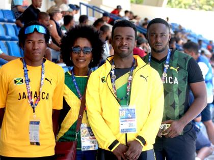 From left: Andrew Ramsey, Donna Sharpe  (Team manager), Daniel Palmer and Demar Golding at the Velodrome in Santo Domingo, Dominica Republic during the entral American and Caribbean Games.. 
