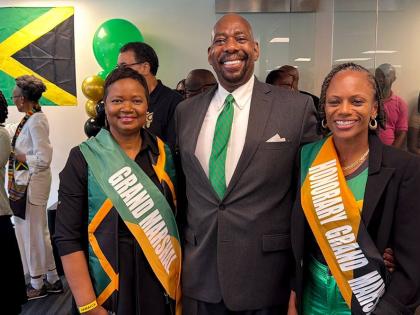 From left, Officer-in-Charge at the Consulate-General of Jamaica in New York, Ariel Bowen; Dr Bill Tinglin, conceptualiser of the Jamaica Rising Day Parade; and Assemblywoman Monique Chandler-Waterman.
