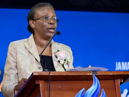 Attorney-at-law Helene Coley Nicholson, president of Lawyers’ Christian Fellowship Jamaica, addresses yesterday’s opening session of the Jamaica Teachers’ Association’s 62nd annual conference at the Ocean Coral Spring in Trelawny.